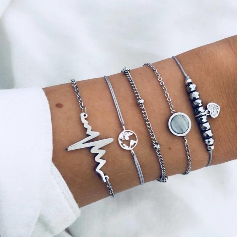 *ANJANETTE* 5-Pc Silver x Blue Bracelet Set